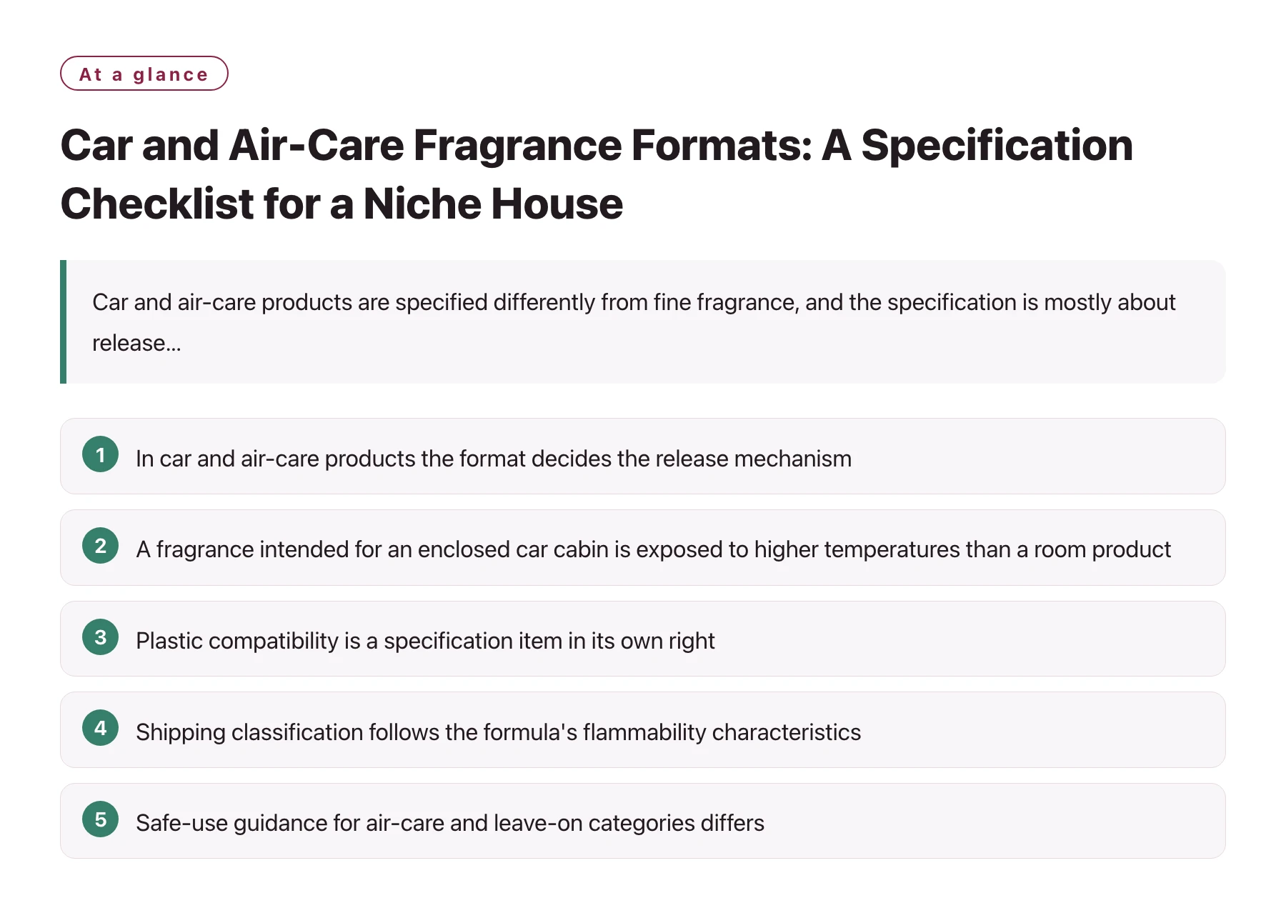 Car and Air-Care Fragrance Formats: A Specification Checklist for a Niche House——全文要点速览